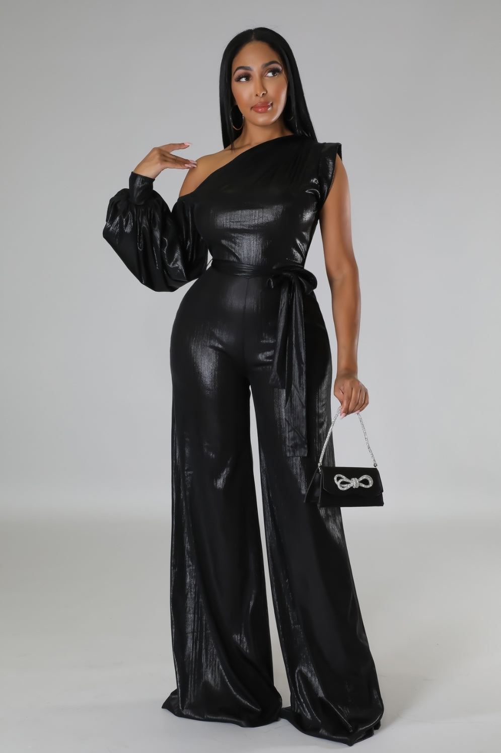 Oblique Shoulder Lantern Sleeve Jumpsuit