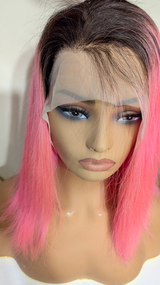 14 inches pink & brown straight 14x4 lace front wig
