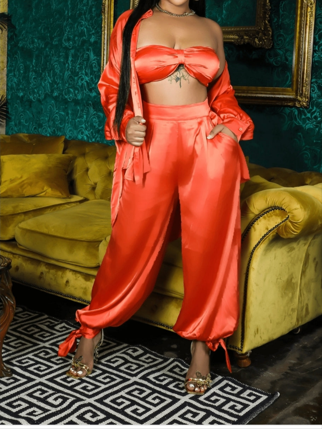 3pc Kari Satin Pant Set ( accessories not included)