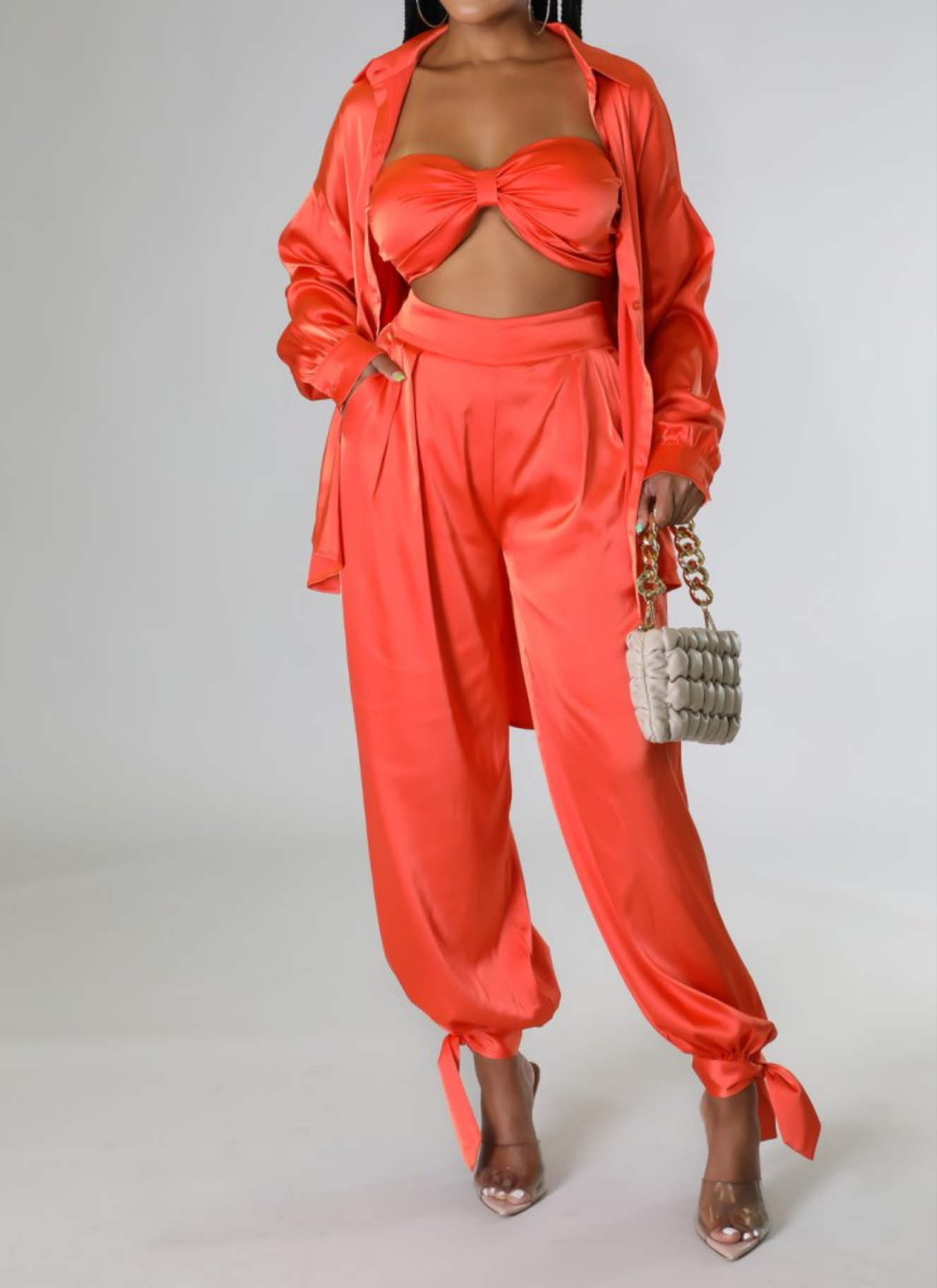 3pc Kari Satin Pant Set ( accessories not included)